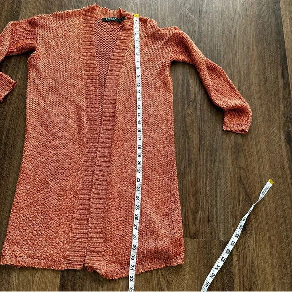 Lauren Ralph Lauren Women’s Cardigan Linen Blend Orange XS Petite Open Weave - Picture 4 of 6